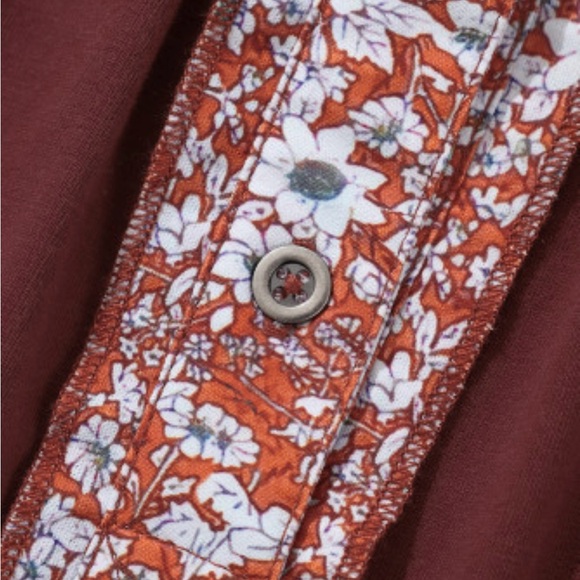 Red Floral Plaid Mixed Print Bishop Sleeve Patchwork Top - Picture 8 of 9